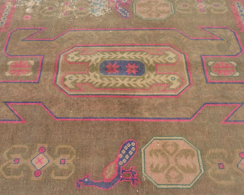 10 Ft Vintage Brown Persian Style Hand Knotted Low Pile Wool Runner Rug